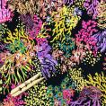 Coupon de tissu crêpe de polyester avec à imprimés coraux multicolores sur fond noir 1,50m ou 3m x 1,40m