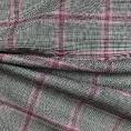 Coupon de tissu en drap de laine à carreaux bordés de rose sur fond gris chiné 1,50m ou 3m x 1,40m