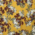 Coupon de tissu en satin de viscose à motifs fleuris sur fond jaune moutarde 1,50m ou 3m x 1,40m