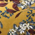 Coupon de tissu en satin de viscose à motifs fleuris sur fond jaune moutarde 1,50m ou 3m x 1,40m