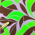 Coupon de tissu en crêpe de viscose motifs feuillages dans les tons de vert et violet 1,50m ou 3m x 1,40m