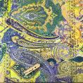 Coupon de tissu en toile de coton mélangé imprimé motifs cachemire dans les tons de jaune et vert 1,50m ou 3m x 1,40m