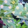 Coupon de tissu twill de polyester satiné fleuri dans les tons de vert et violet 1,50 ou 3m x 1,40m