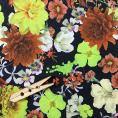 Coupon de tissu toile de coton imprimé fleurs multicolors sur fond noir 1,50m ou 3m x 1,40m
