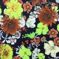 Coupon de tissu toile de coton imprimé fleurs multicolors sur fond noir 1,50m ou 3m x 1,40m