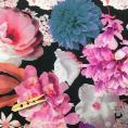 Coupon de tissu toile de coton légère imprimé fleurs multicolors sur fond noir 1,50m ou 3m x 1,40m