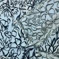 Coupon de tissu en toile de viscose et lin à imprimés floraux noir sur fond bleu 3m 1m50 x 1,40m