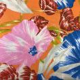 Coupon de tissu en toile  lin à imprimés floraux colorés sur fond orange 3m x 1,40m