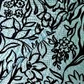 Coupon de tissu en toile de viscose et lin à imprimés floraux noir sur fond bleu 3m 1m50 x 1,40m