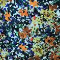 Coupon de tissu en toile de viscose et lin à imprimé fleuri multicolore sur fond noir 1,50m ou 3m x 1,40m