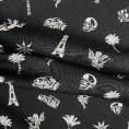 Coupon de tissu sergé de viscose à petits motifs réguliers blancs sur fond noir 1,50m ou 3m x 1,40m