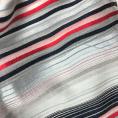 Coupon de tissu en mousseline de soie rayée marine, gris et rouge sur fond blanc 1,50m ou 3m x 1,40m