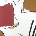 Coupon de tissu en viscose imprimée à motifs abstraits marron et rouge sur fond crème 1,50m 3m x 1,40m