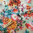 Coupon de tissu toile en coton imprimé fleurs multicolors effet vintage 1,50m ou 3m x 1,40m
