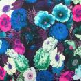 Coupon de tissu toile en coton imprimé fleurs bleu et rose 1,50m ou 3m x 1,40m