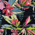 Coupon de tissu mousseline de polyester fleurie multicolor et rayures argentées 1,50m ou 3m x 1,40m