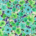 Coupon de tissu en toile de viscose à fleurs fond bleu 1,50m ou 3m x 1,40m