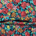 Coupon de tissu en viscose à motifs fleurs multicolor sur fond kaki 1,50m ou 3m x 1,40m