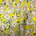 Coupon de tissu en viscose damassée à motifs fleurs stylisées sur fond vert acide 1,50m ou 3m x 1,40m
