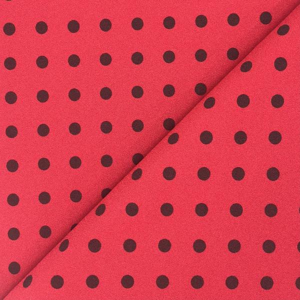 Coupon de tissu crêpe de polyester rouge aux point noir 1,50m ou 3m x 1,40m