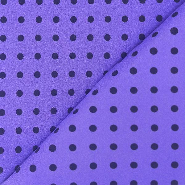 Coupon de tissu crêpe de polyester violet aux point noir 1,50m ou 3m x 1,40m