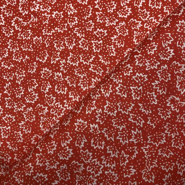 Coupon de tissu toile de lin à motifs petites fleurs blanches sur fond corail 1,50m ou 3m x 1,40m