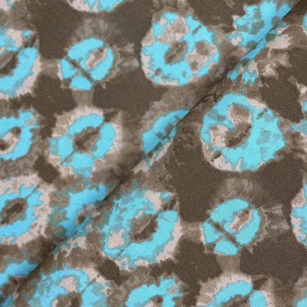 Coupon de tissu en toile de viscose motif turquoise au fond marron 2m ou 4m x 1,10m