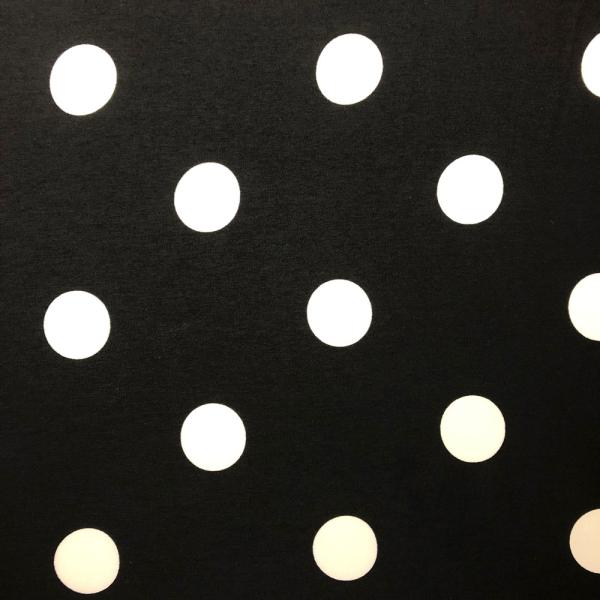 Coupon de tissu en polyester léger à motifs pois blancs sur fond noir 1,50m ou 3m x 1,40m