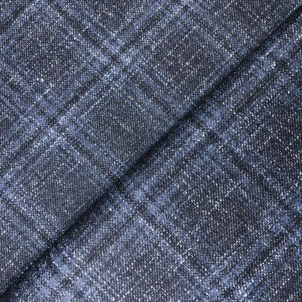 Coupon de tissu drap de laine à carreaux bleu et noir chiné 1,50m ou 3m x 1,40m