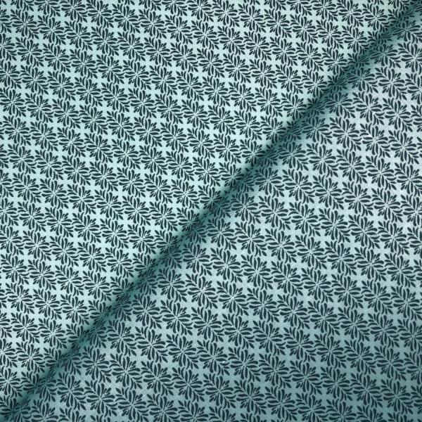 Coupon de tissu en 100% coton bleu turquoise imprimé avec un motif de fleurs gris 1m50 ou 3m x 1m40