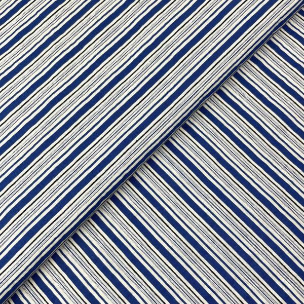 Coupon de tissu en coton à fines rayures tressées bleues, blanches et noires 1,50m ou 3m x 1,40m