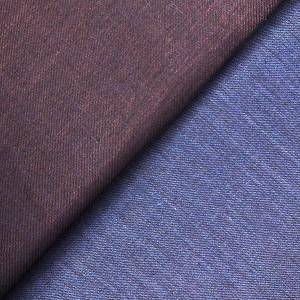 Coupon de tissu en sergé de lin chiné double face avec des fils bordeaux et bleus 1,50m ou 3m x 1,40m