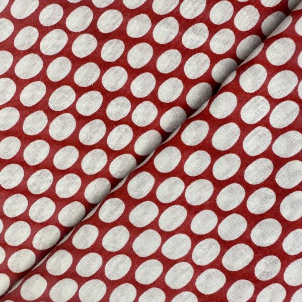 Coupon de tissu en voile de coton rouge a pois crème 1,50m ou 3m x 1,40m
