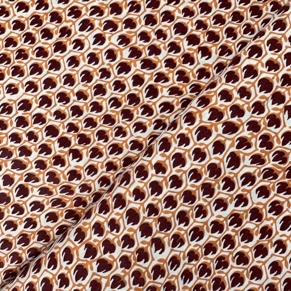 Coupon de tissu en soie et viscose orange a fond crème 1,50m ou 3m x 1,40m