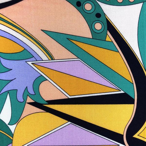 Coupon de tissu en voile de soie multicolore avec motif abstrait années 70 1,50m ou 3m x 1,40m