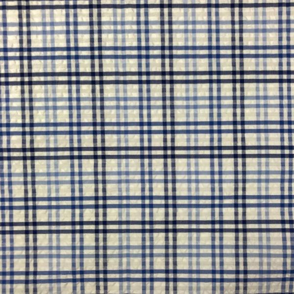 Coupon de tissu seersucker en coton à rayures dans les tons de bleu 1,50m ou 3m x 1,40m