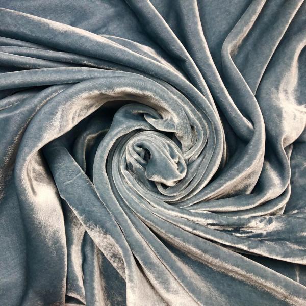 Coupon de tissu velours en viscose et soie couleur bleu grisâtre 1m50 ou 3 x 1,40m