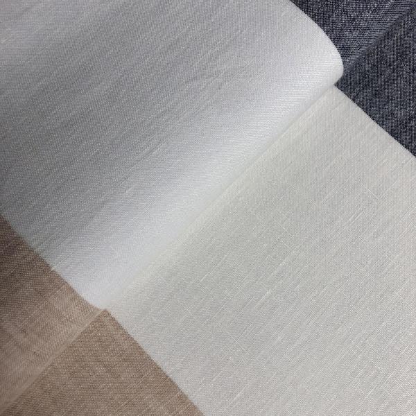 Coupon de tissu en toile de lin à larges rayures blanches, bleues, beiges et marrons 1,50m ou 3m x 1,40m
