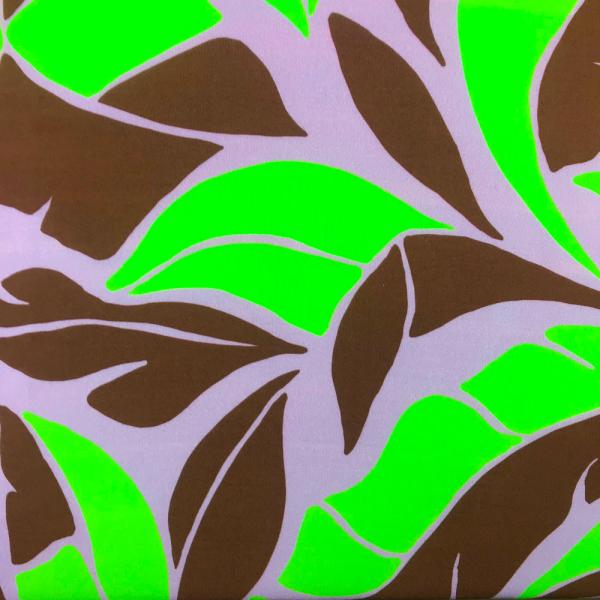 Coupon de tissu en crêpe de viscose motifs feuillages dans les tons de vert et violet 1,50m ou 3m x 1,40m