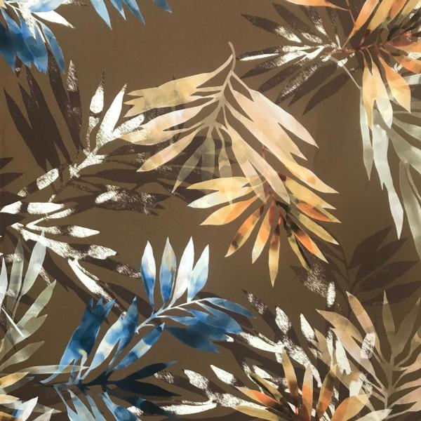 Coupon de tissu de polyester motifs feuilles sur fond marron 1,50 ou 3m x 1,40m