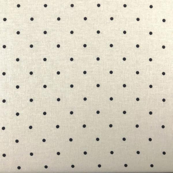 Coupon de tissu en toile de lin et viscose à pois noirs sur fond blanc 1,50m ou 3m x 1,40m