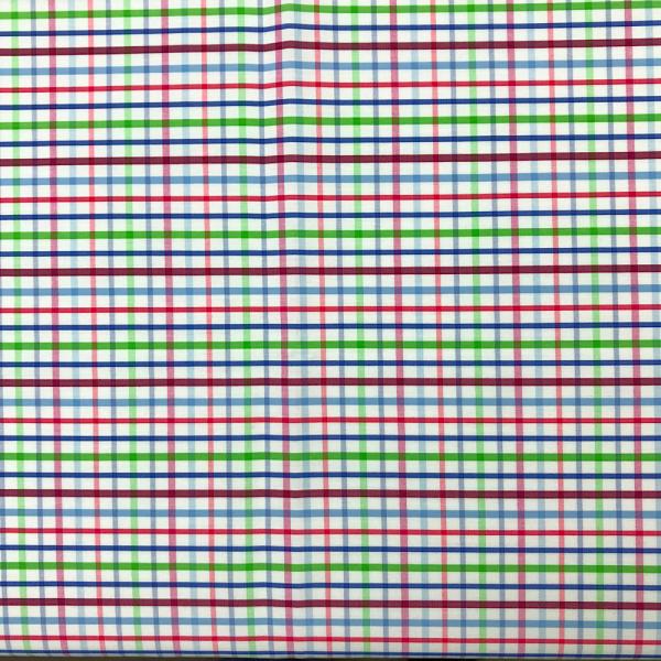 Coupon de tissu popeline en coton à carreaux aux rayures colorés sur fond blanc 3m x 1,40m