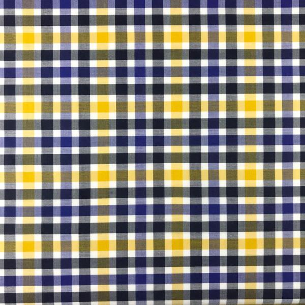 Coupon de tissu en popeline de coton à petits carreaux bleu noir et jaune 2m x 1,40m