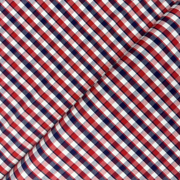 Coupon de tissu en popeline de coton carreaux rouge bleu et blanc 3m x 1,50m