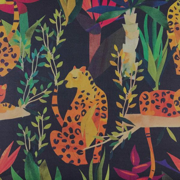 Coupon de toile à transat aux motifs léopard et palmier sur fond marine 3,20m x 0,43m
