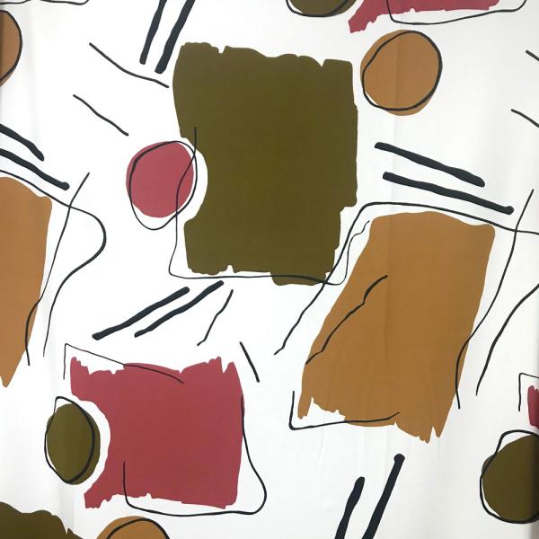 Coupon de tissu en viscose imprimée à motifs abstraits marron et rouge sur fond crème 1,50m 3m x 1,40m