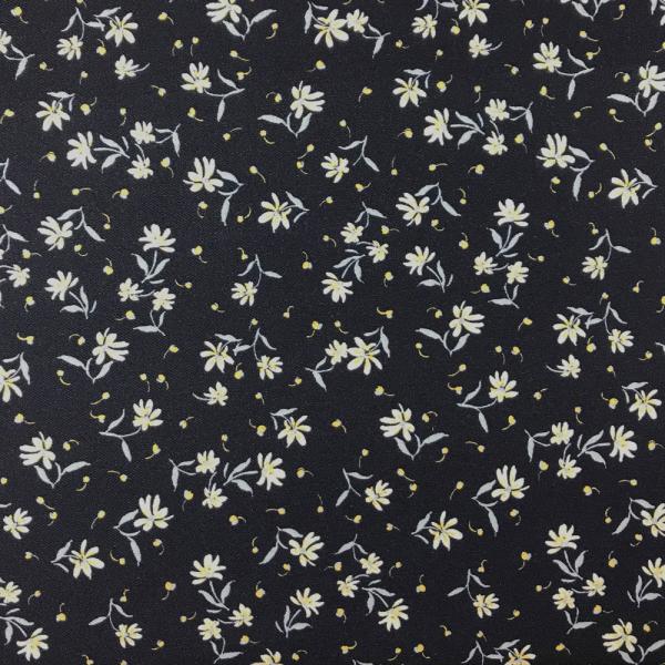 Coupon de tissu sergé en coton élasthanne imprimé fleurs colorées sur fond marine 3m x 1,40m