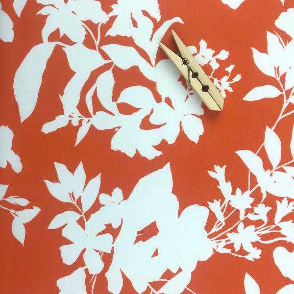 Coupon de tissu en toile de coton à motifs floraux blancs sur fond orange 3m x 1,40m