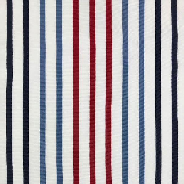 Coupon de toile à transat rayé marine, bleu, rouge sur fond blanc 3m20 x 0,43m