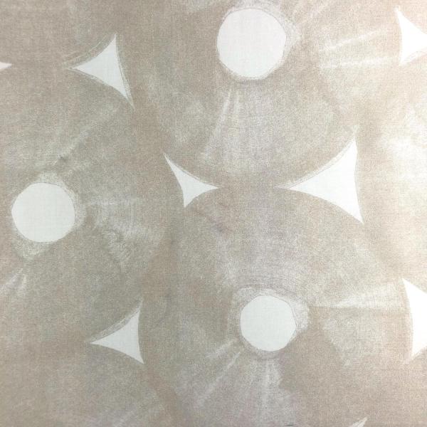 Coupon de tissu en voile de coton beige et blanc à motifs ronds 1,50m ou 3m x 1,40m